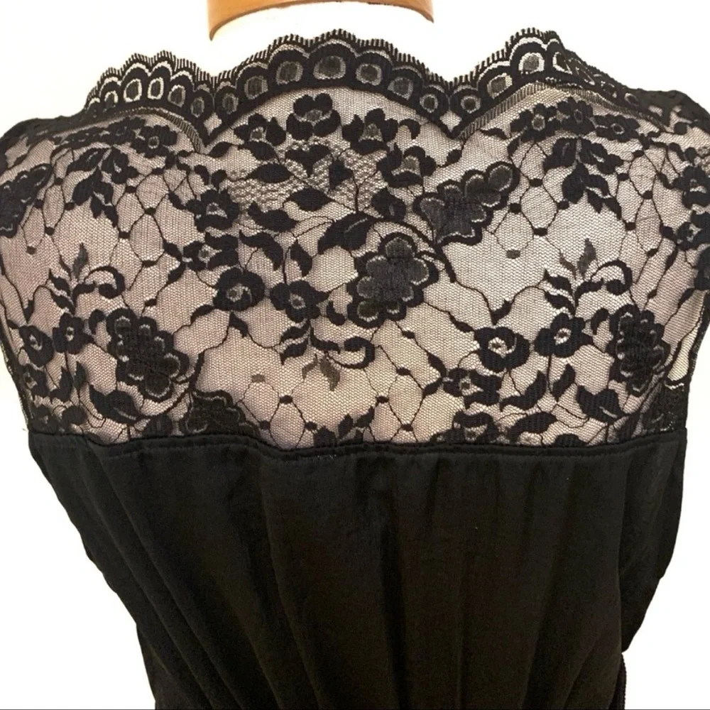 Free People Vintage Black Floral Chiffon Overlay Lace Neckline Mini Dress